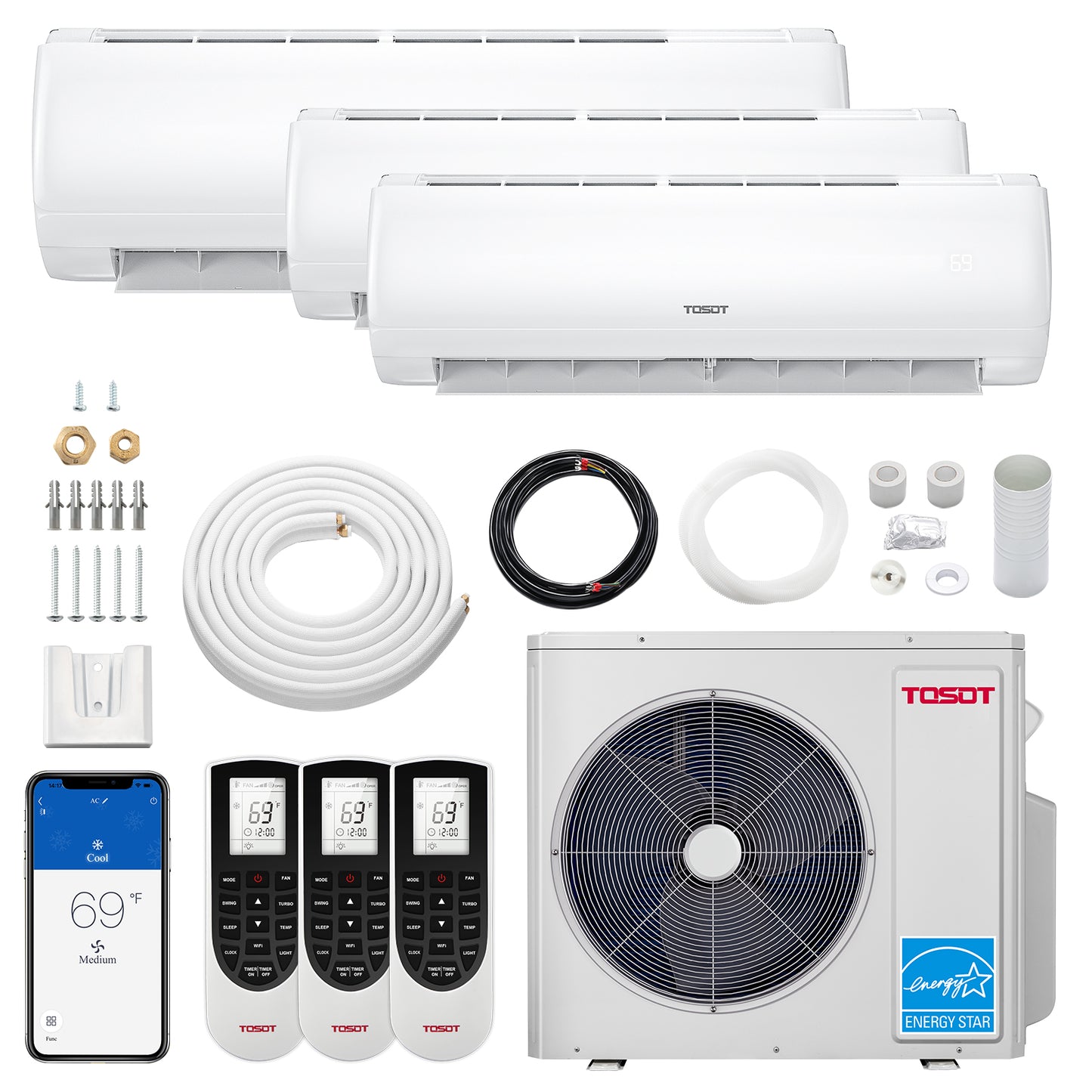 36,000 BTU Tri-Zone Mini Split Air Conditioner - Heat Pump - TOSOT Direct